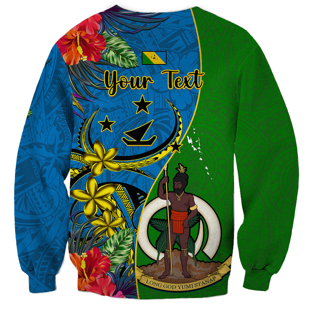Personalised Vanuatu Malampa Day Sweatshirt Coat Of Arms Mix Tropical Flowers LT14 - Polynesian Pride
