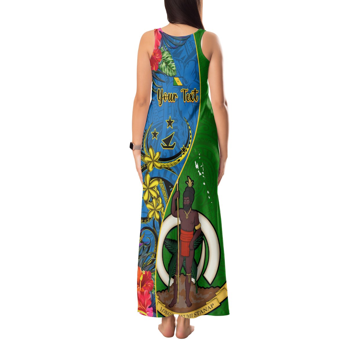 Personalised Vanuatu Malampa Day Tank Maxi Dress Coat Of Arms Mix Tropical Flowers LT14 - Polynesian Pride