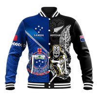 New Zealand And Samoa Rugby Baseball Jacket All Black Tiki Fern Mix Manu Samoa 2023 World Cup LT14 Unisex Black - Polynesian Pride