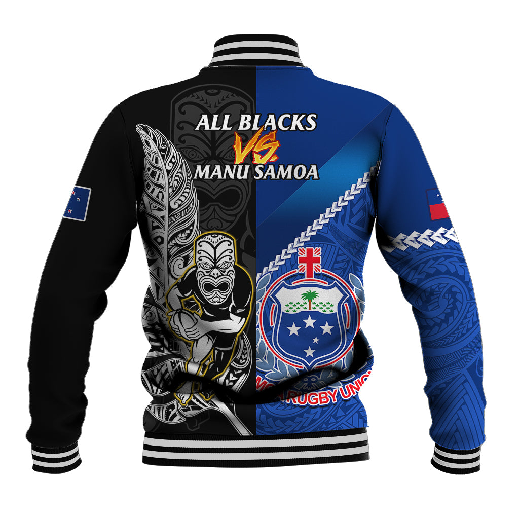 New Zealand And Samoa Rugby Baseball Jacket All Black Tiki Fern Mix Manu Samoa 2023 World Cup LT14 - Polynesian Pride