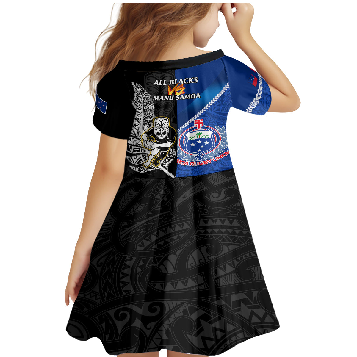 New Zealand And Samoa Rugby Family Matching Mermaid Dress and Hawaiian Shirt All Black Tiki Fern Mix Manu Samoa 2023 World Cup LT14 - Polynesian Pride
