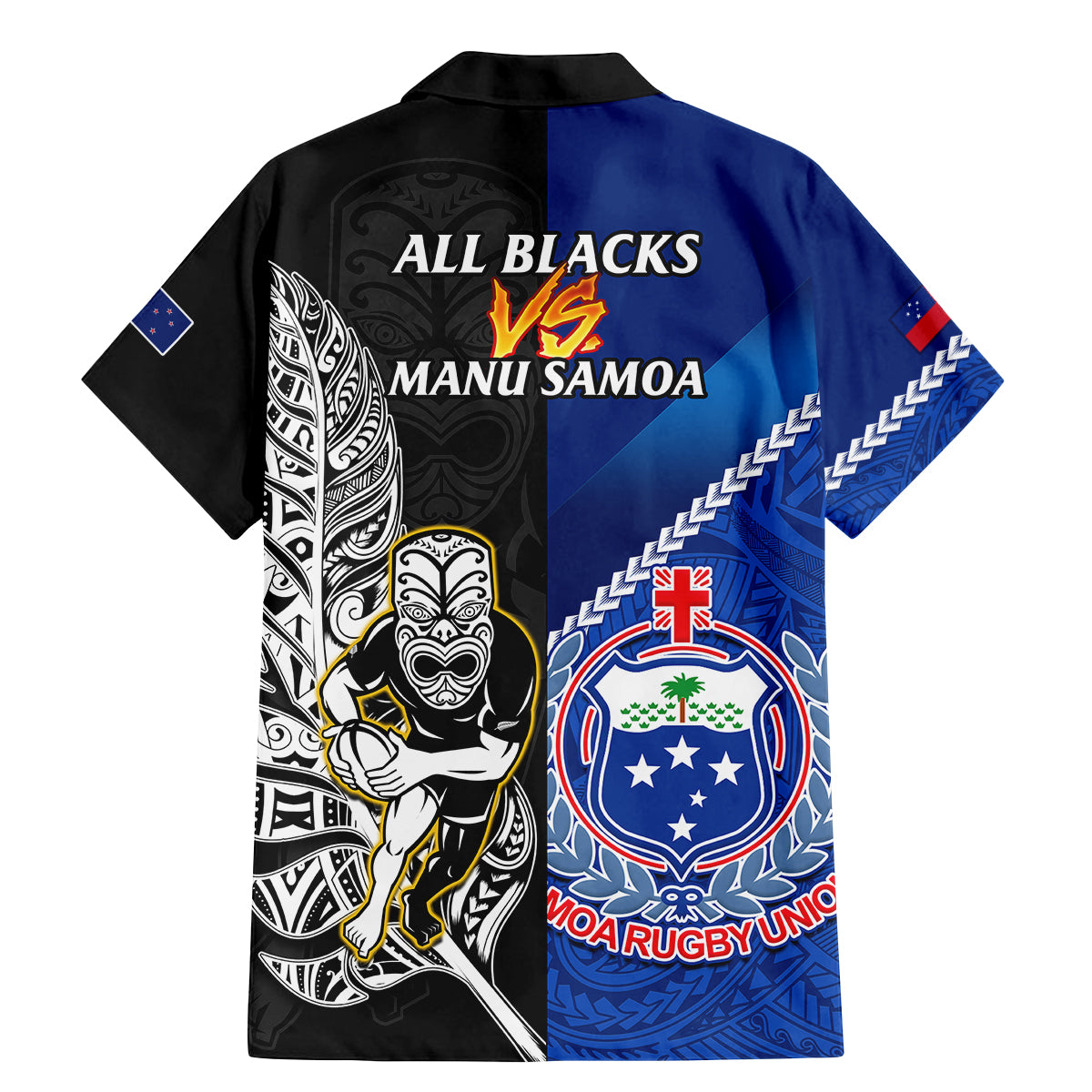 New Zealand And Samoa Rugby Family Matching Mermaid Dress and Hawaiian Shirt All Black Tiki Fern Mix Manu Samoa 2023 World Cup LT14 - Polynesian Pride