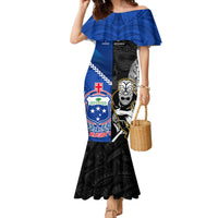New Zealand And Samoa Rugby Family Matching Mermaid Dress and Hawaiian Shirt All Black Tiki Fern Mix Manu Samoa 2023 World Cup LT14 Mom's Dress Black - Polynesian Pride