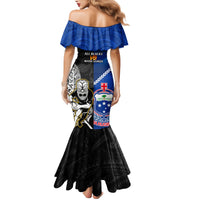 New Zealand And Samoa Rugby Family Matching Mermaid Dress and Hawaiian Shirt All Black Tiki Fern Mix Manu Samoa 2023 World Cup LT14 - Polynesian Pride