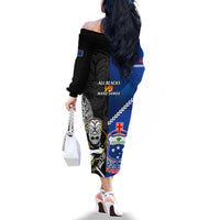 New Zealand And Samoa Rugby Family Matching Off Shoulder Long Sleeve Dress and Hawaiian Shirt All Black Tiki Fern Mix Manu Samoa 2023 World Cup LT14 - Polynesian Pride