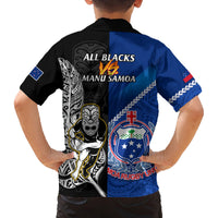 New Zealand And Samoa Rugby Family Matching Off Shoulder Maxi Dress and Hawaiian Shirt All Black Tiki Fern Mix Manu Samoa 2023 World Cup LT14 - Polynesian Pride