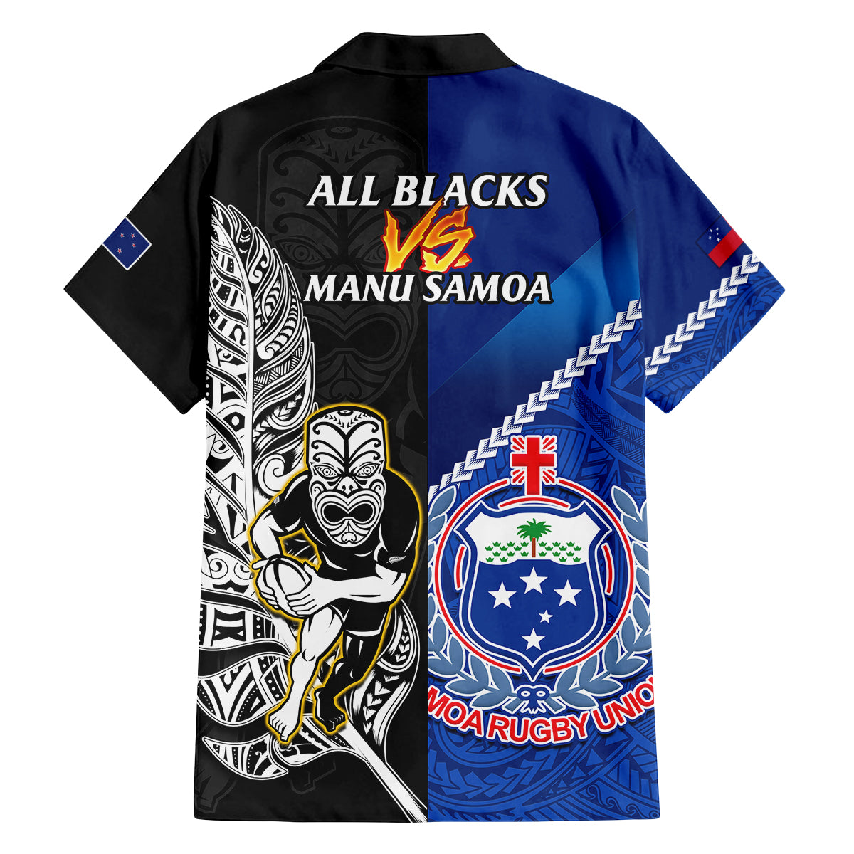 New Zealand And Samoa Rugby Family Matching Off Shoulder Maxi Dress and Hawaiian Shirt All Black Tiki Fern Mix Manu Samoa 2023 World Cup LT14 - Polynesian Pride