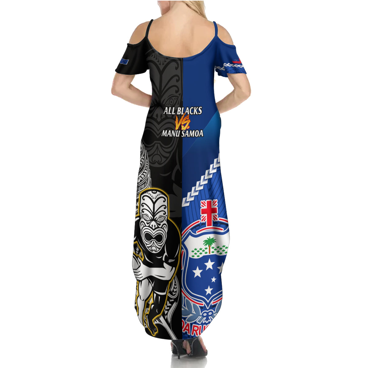 New Zealand And Samoa Rugby Family Matching Summer Maxi Dress and Hawaiian Shirt All Black Tiki Fern Mix Manu Samoa 2023 World Cup LT14 - Polynesian Pride