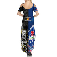 New Zealand And Samoa Rugby Family Matching Summer Maxi Dress and Hawaiian Shirt All Black Tiki Fern Mix Manu Samoa 2023 World Cup LT14 - Polynesian Pride