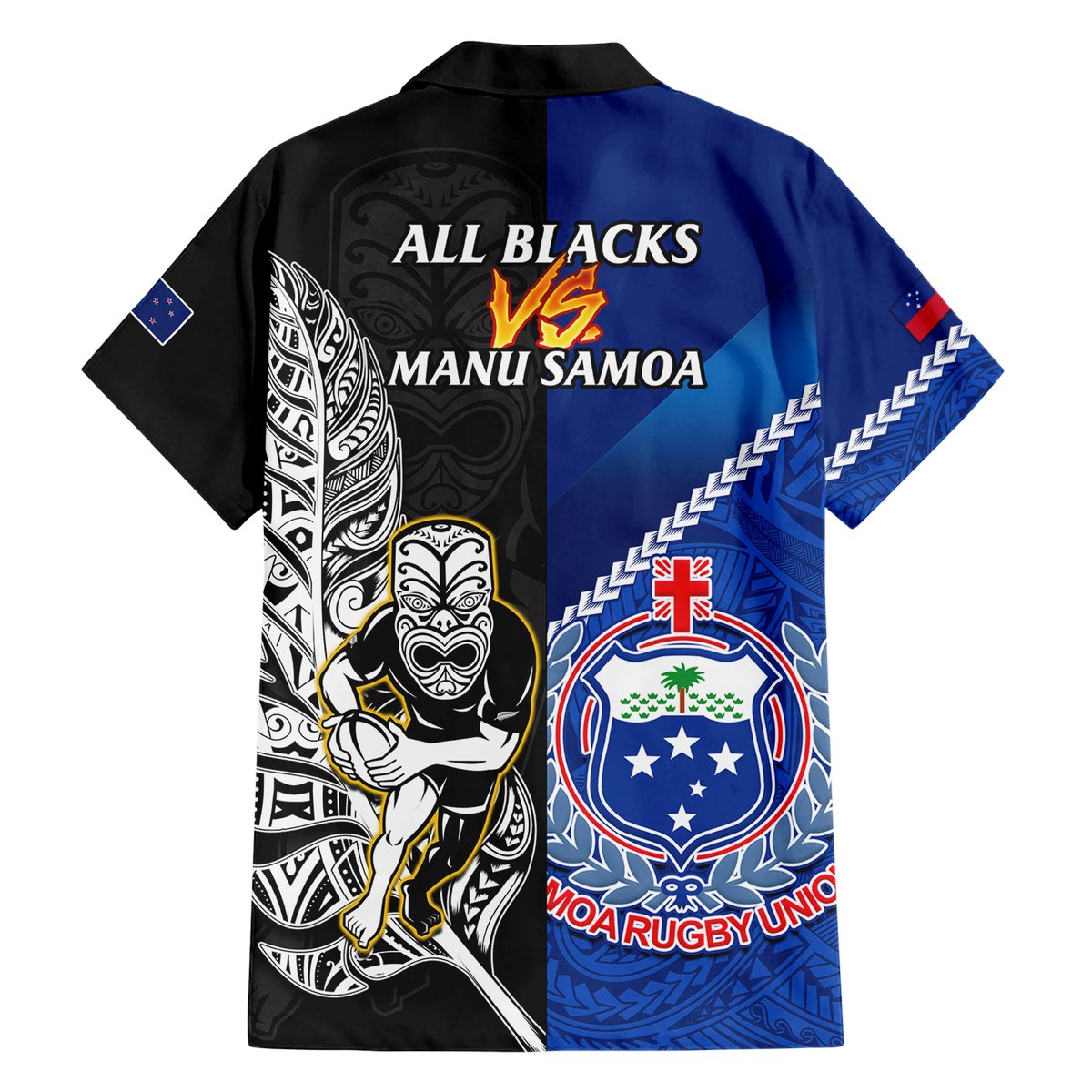 New Zealand And Samoa Rugby Hawaiian Shirt All Black Tiki Fern Mix Manu Samoa 2023 World Cup LT14 - Polynesian Pride