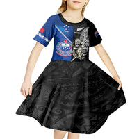 New Zealand And Samoa Rugby Kid Short Sleeve Dress All Black Tiki Fern Mix Manu Samoa 2023 World Cup LT14 - Polynesian Pride