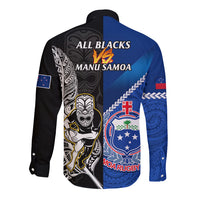 New Zealand And Samoa Rugby Long Sleeve Button Shirt All Black Tiki Fern Mix Manu Samoa 2023 World Cup LT14 - Polynesian Pride