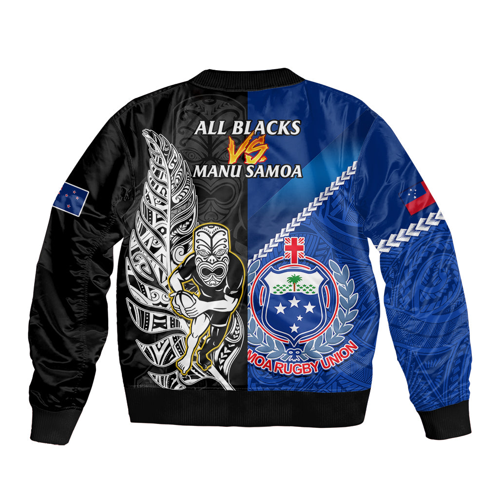 New Zealand And Samoa Rugby Sleeve Zip Bomber Jacket All Black Tiki Fern Mix Manu Samoa 2023 World Cup LT14 - Polynesian Pride
