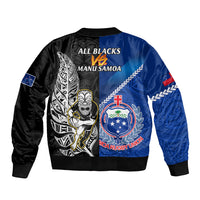 New Zealand And Samoa Rugby Sleeve Zip Bomber Jacket All Black Tiki Fern Mix Manu Samoa 2023 World Cup LT14 - Polynesian Pride