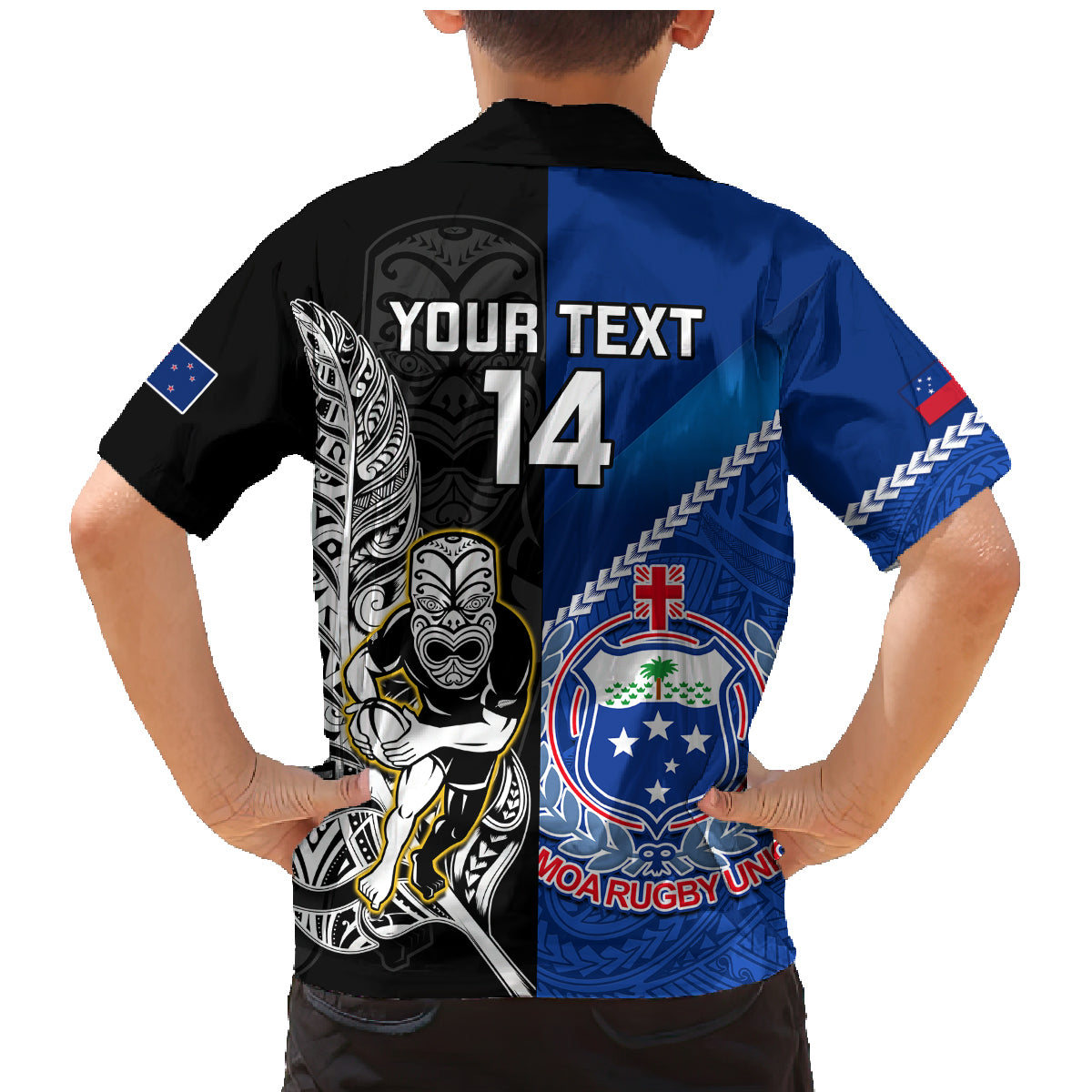 Custom New Zealand And Samoa Rugby Family Matching Mermaid Dress and Hawaiian Shirt All Black Tiki Fern Mix Manu Samoa 2023 World Cup LT14 - Polynesian Pride