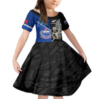 Custom New Zealand And Samoa Rugby Family Matching Mermaid Dress and Hawaiian Shirt All Black Tiki Fern Mix Manu Samoa 2023 World Cup LT14 Daughter's Dress Black - Polynesian Pride
