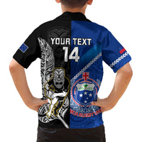 Custom New Zealand And Samoa Rugby Family Matching Puletasi Dress and Hawaiian Shirt All Black Tiki Fern Mix Manu Samoa 2023 World Cup LT14 - Polynesian Pride
