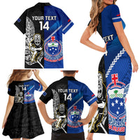 Custom New Zealand And Samoa Rugby Family Matching Short Sleeve Bodycon Dress and Hawaiian Shirt All Black Tiki Fern Mix Manu Samoa 2023 World Cup LT14 - Polynesian Pride