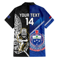 Custom New Zealand And Samoa Rugby Family Matching Short Sleeve Bodycon Dress and Hawaiian Shirt All Black Tiki Fern Mix Manu Samoa 2023 World Cup LT14 - Polynesian Pride