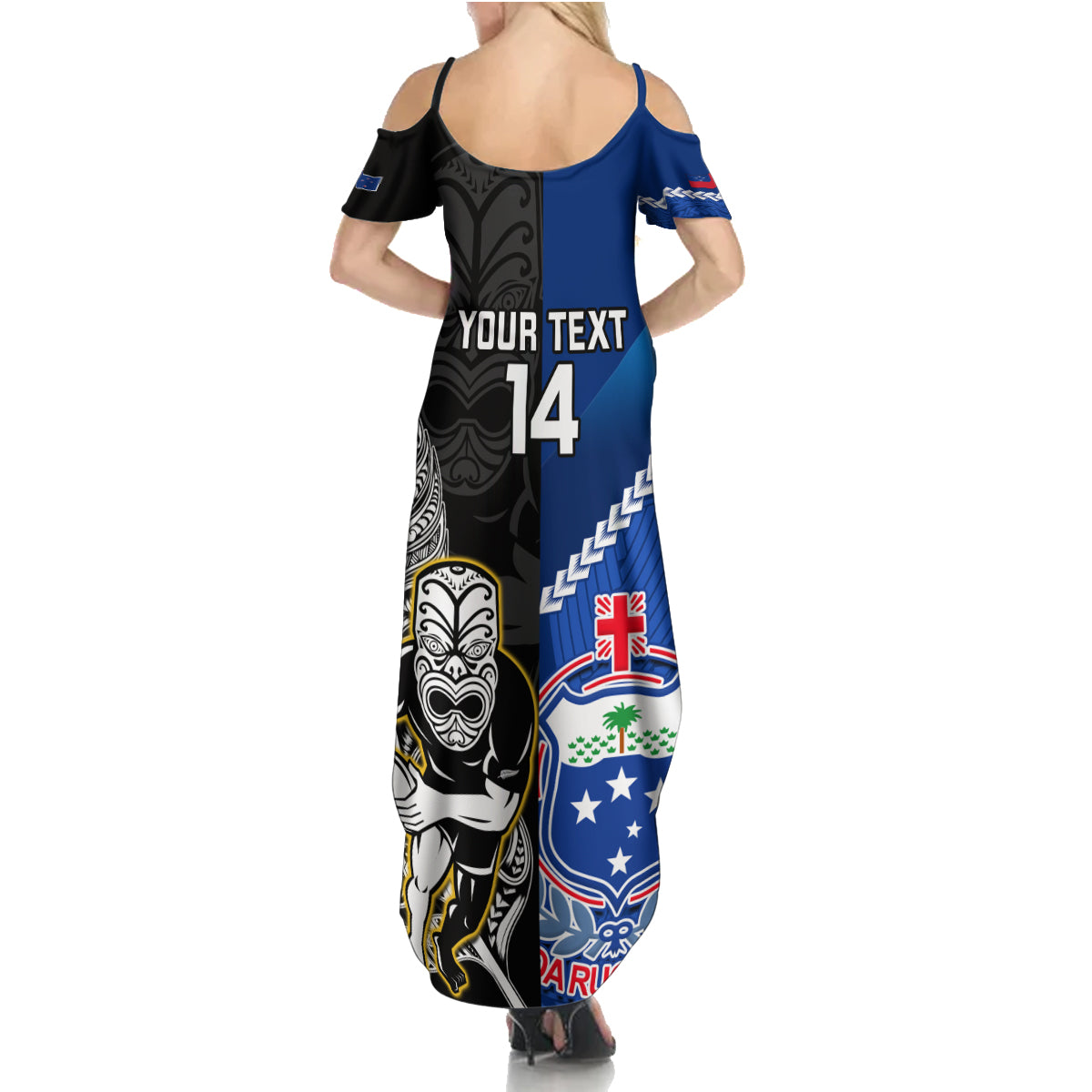 Custom New Zealand And Samoa Rugby Family Matching Summer Maxi Dress and Hawaiian Shirt All Black Tiki Fern Mix Manu Samoa 2023 World Cup LT14 - Polynesian Pride