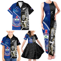 Custom New Zealand And Samoa Rugby Family Matching Tank Maxi Dress and Hawaiian Shirt All Black Tiki Fern Mix Manu Samoa 2023 World Cup LT14 - Polynesian Pride
