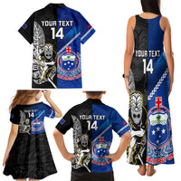 Custom New Zealand And Samoa Rugby Family Matching Tank Maxi Dress and Hawaiian Shirt All Black Tiki Fern Mix Manu Samoa 2023 World Cup LT14 - Polynesian Pride