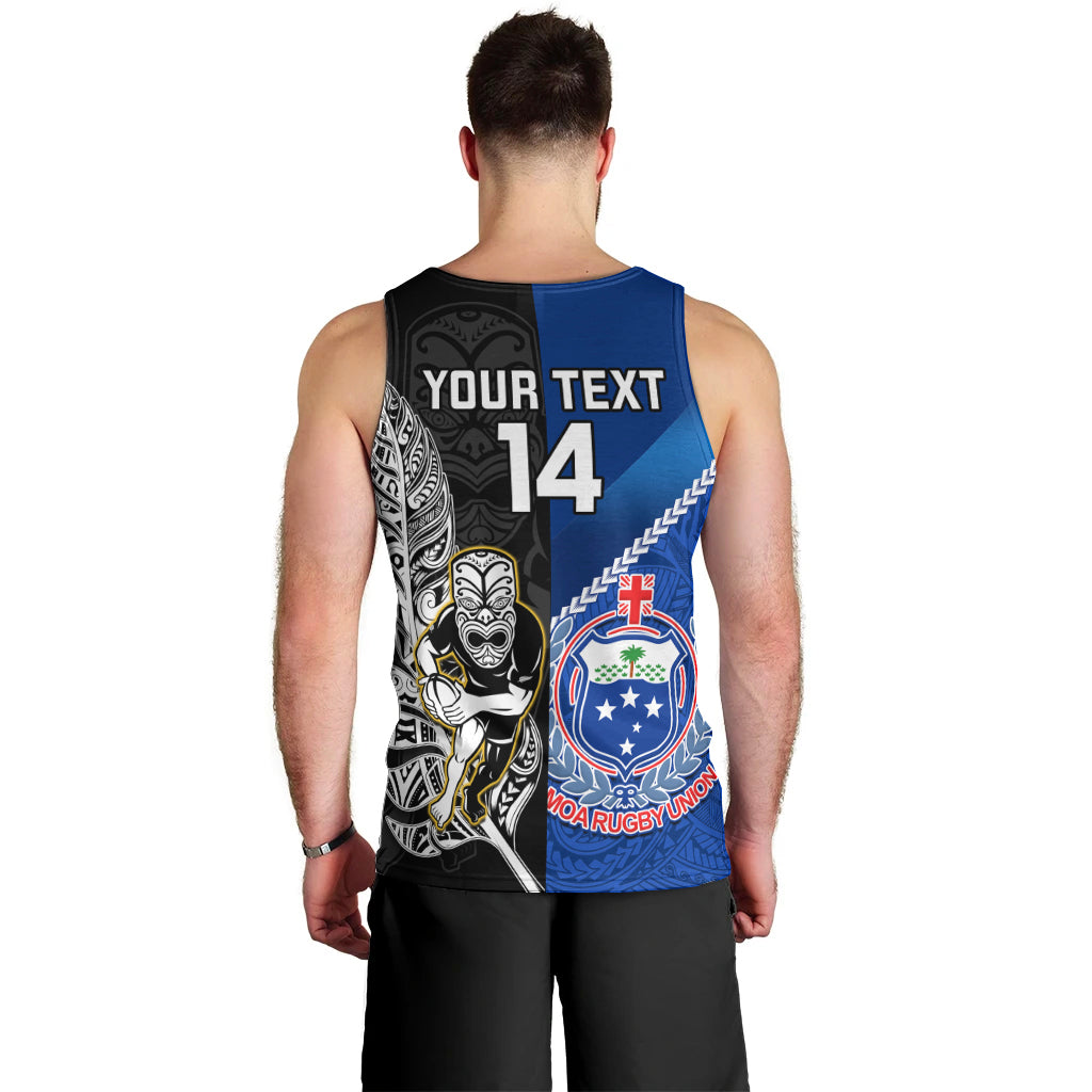 Custom New Zealand And Samoa Rugby Men Tank Top All Black Tiki Fern Mix Manu Samoa 2023 World Cup LT14 - Polynesian Pride