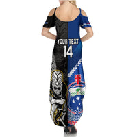 Custom New Zealand And Samoa Rugby Summer Maxi Dress All Black Tiki Fern Mix Manu Samoa 2023 World Cup LT14 - Polynesian Pride