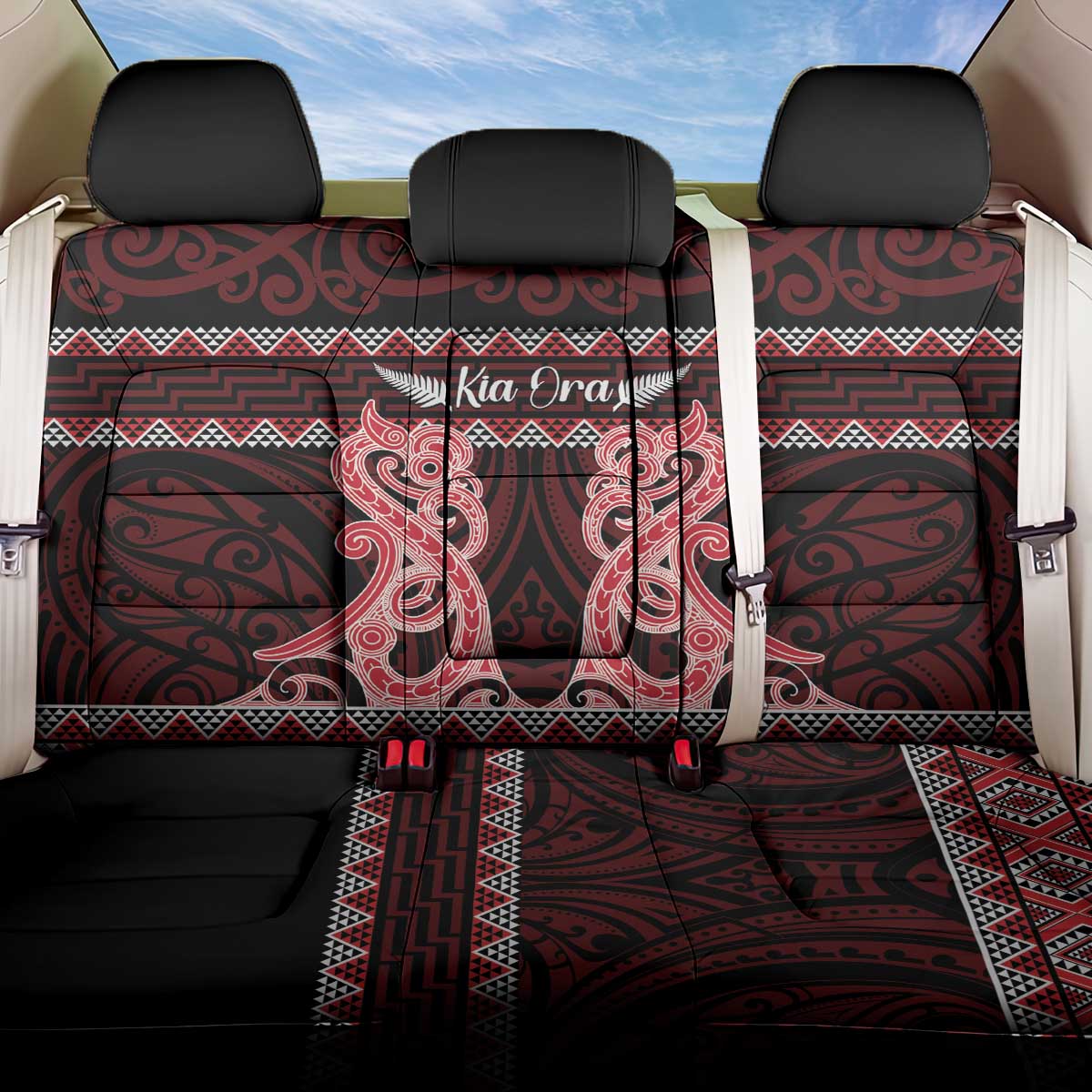 Kia Ora New Zealand Back Car Seat Cover Maori Language Week Whero Taniko Motif LT14 One Size Red - Polynesian Pride