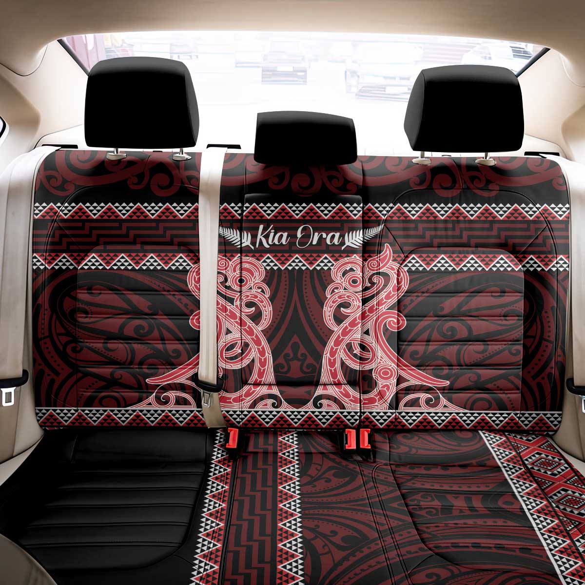 Kia Ora New Zealand Back Car Seat Cover Maori Language Week Whero Taniko Motif LT14 - Polynesian Pride