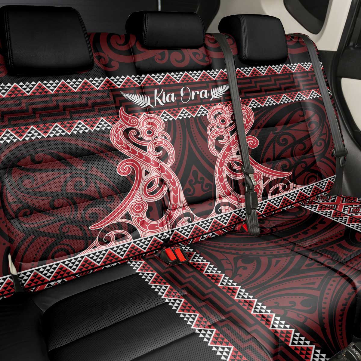 Kia Ora New Zealand Back Car Seat Cover Maori Language Week Whero Taniko Motif LT14 - Polynesian Pride