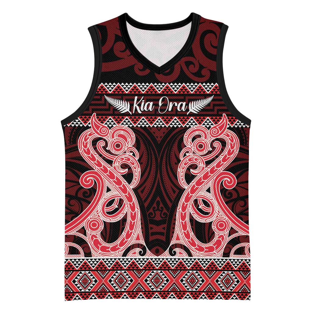 Kia Ora New Zealand Basketball Jersey Maori Language Week Whero Taniko Motif LT14 Unisex Red - Polynesian Pride