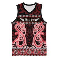 Kia Ora New Zealand Basketball Jersey Maori Language Week Whero Taniko Motif LT14 Unisex Red - Polynesian Pride