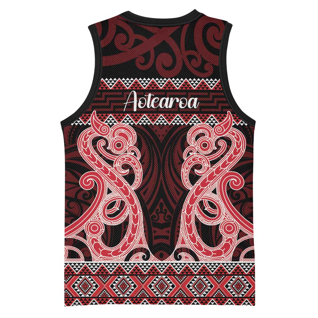 Kia Ora New Zealand Basketball Jersey Maori Language Week Whero Taniko Motif LT14 - Polynesian Pride