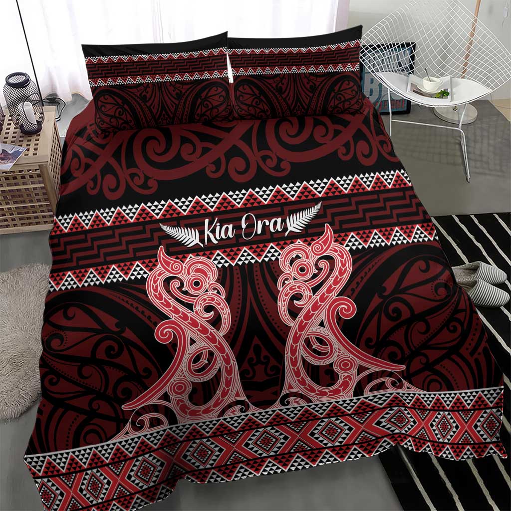 Kia Ora New Zealand Bedding Set Maori Language Week Whero Taniko Motif - Polynesian Pride
