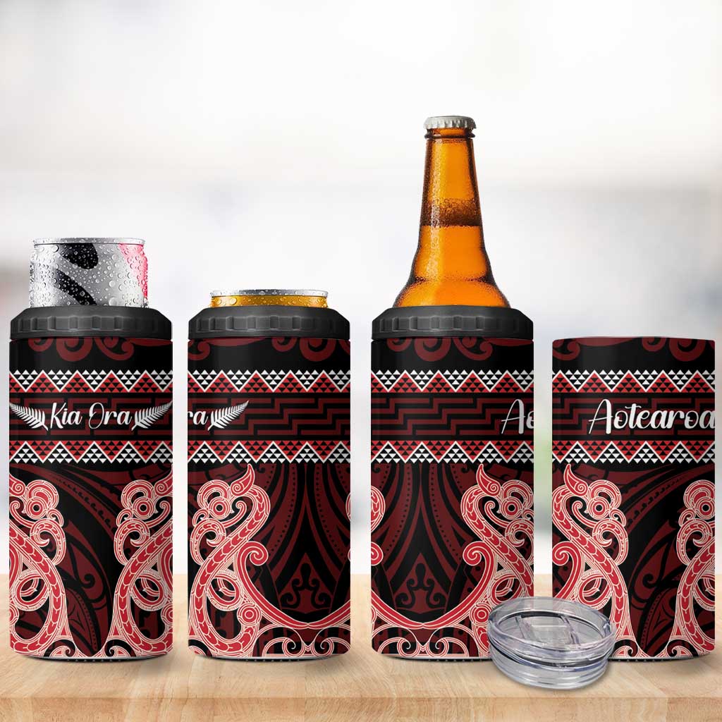 Kia Ora New Zealand 4 in 1 Can Cooler Tumbler Maori Language Week Whero Taniko Motif LT14 - Polynesian Pride