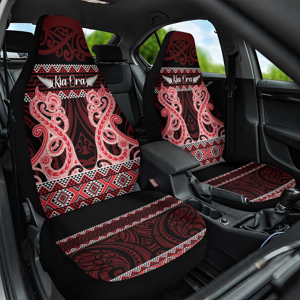 Kia Ora New Zealand Car Seat Cover Maori Language Week Whero Taniko Motif LT14 One Size Red - Polynesian Pride