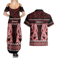 Kia Ora New Zealand Couples Matching Summer Maxi Dress and Hawaiian Shirt Maori Language Week Whero Taniko Motif LT14 - Polynesian Pride