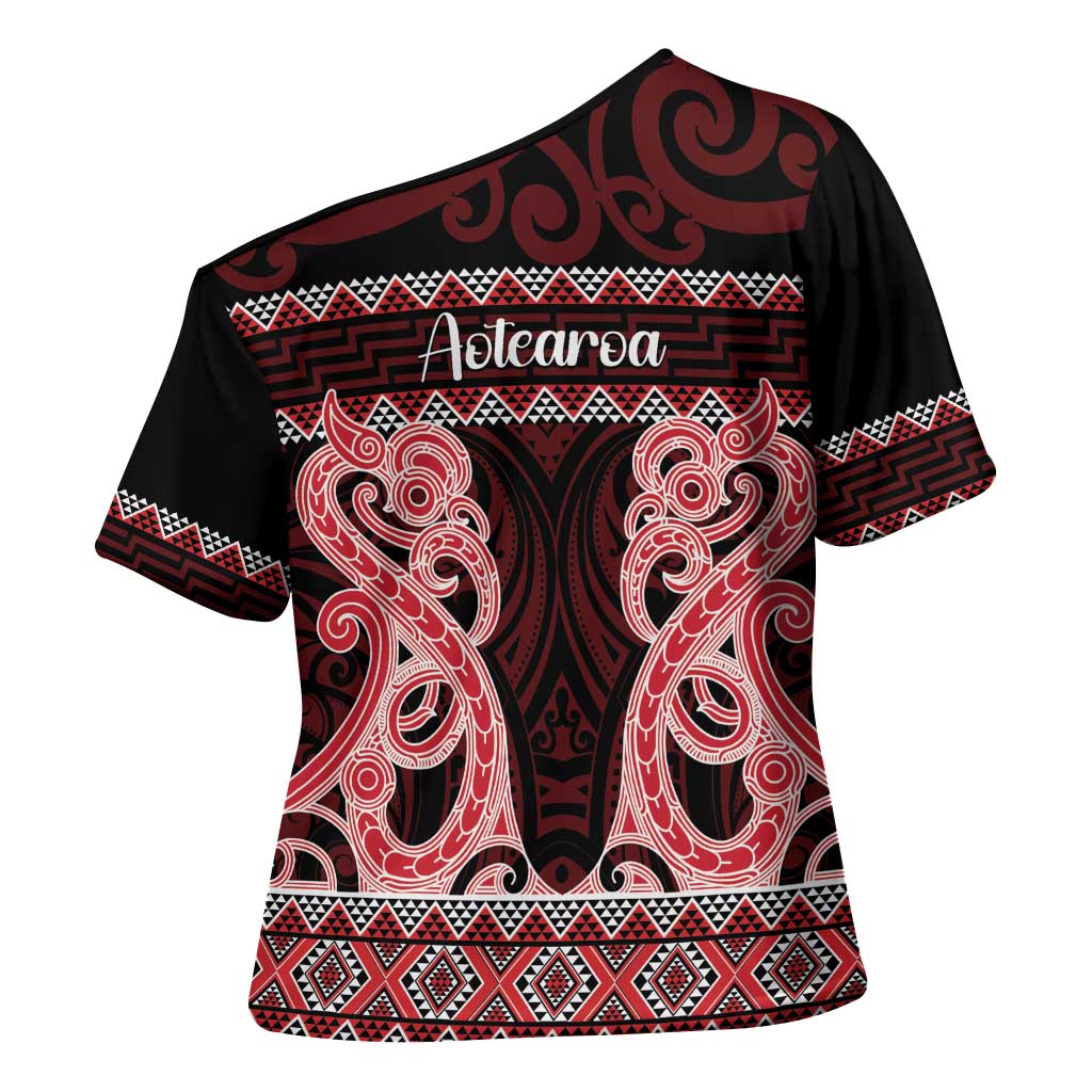 Kia Ora New Zealand Cross Shoulder Shirt Maori Language Week Whero Taniko Motif LT14 - Polynesian Pride