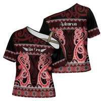 Kia Ora New Zealand Cross Shoulder Shirt Maori Language Week Whero Taniko Motif LT14 - Polynesian Pride