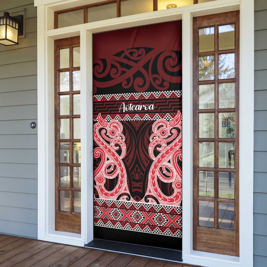 Kia Ora New Zealand Door Cover Maori Language Week Whero Taniko Motif LT14 - Polynesian Pride