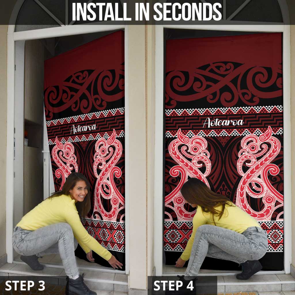 Kia Ora New Zealand Door Cover Maori Language Week Whero Taniko Motif LT14 - Polynesian Pride
