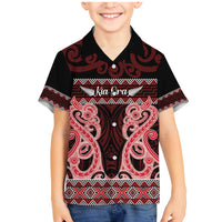 Kia Ora New Zealand Family Matching Mermaid Dress and Hawaiian Shirt Maori Language Week Whero Taniko Motif LT14 Son's Shirt Red - Polynesian Pride