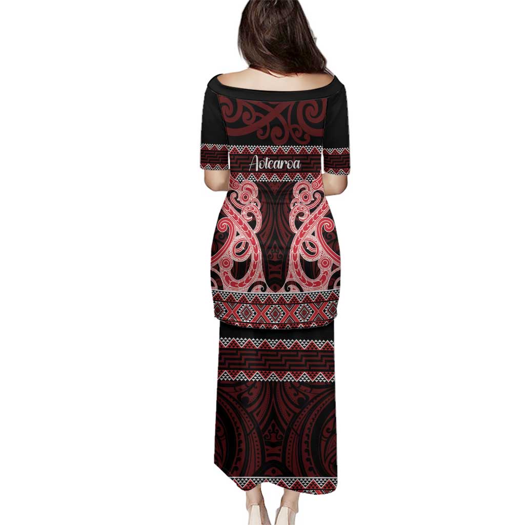 Kia Ora New Zealand Family Matching Puletasi and Hawaiian Shirt Maori Language Week Whero Taniko Motif LT14 - Polynesian Pride