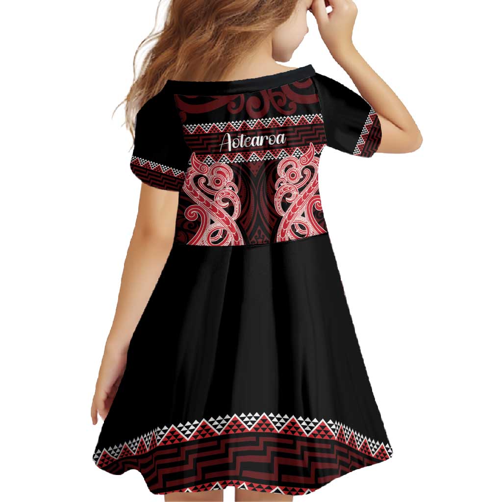 Kia Ora New Zealand Family Matching Short Sleeve Bodycon Dress and Hawaiian Shirt Maori Language Week Whero Taniko Motif LT14 - Polynesian Pride