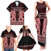Kia Ora New Zealand Family Matching Tank Maxi Dress and Hawaiian Shirt Maori Language Week Whero Taniko Motif LT14 - Polynesian Pride