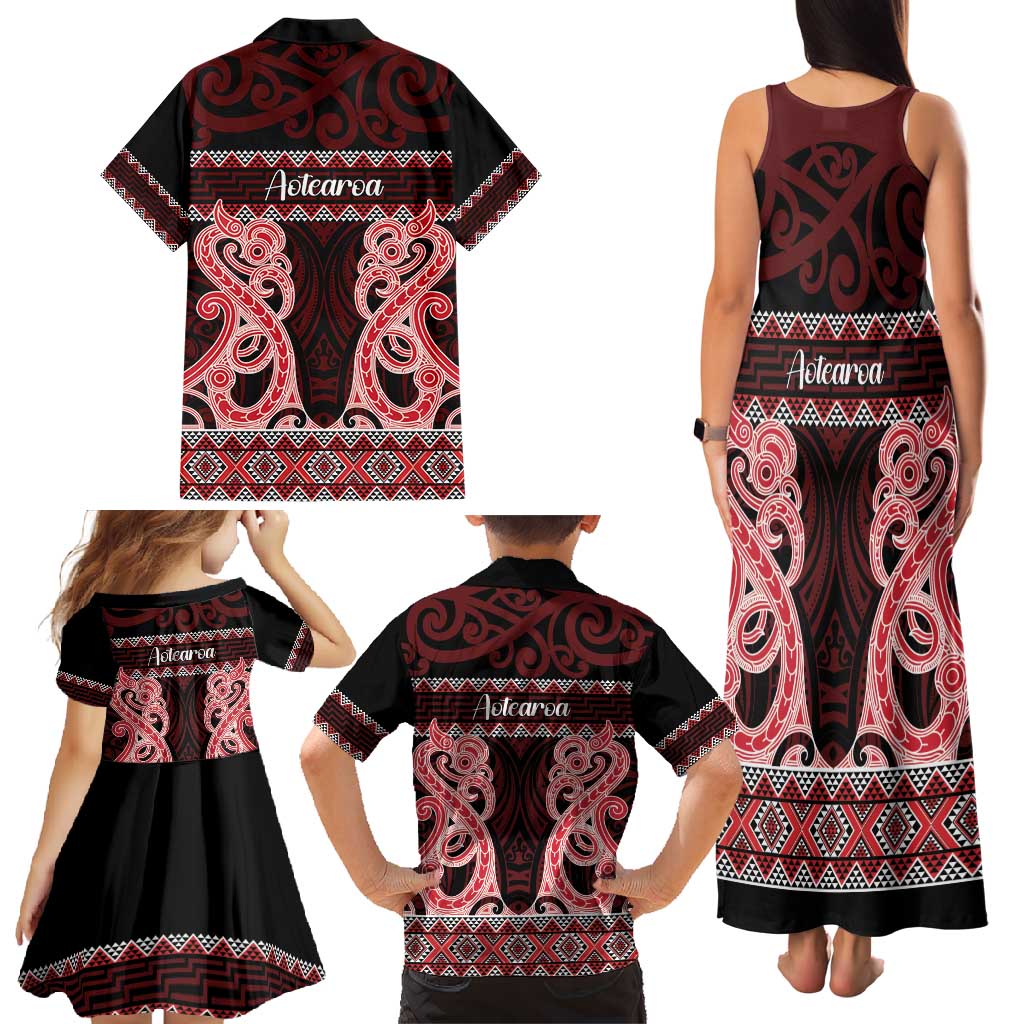 Kia Ora New Zealand Family Matching Tank Maxi Dress and Hawaiian Shirt Maori Language Week Whero Taniko Motif LT14 - Polynesian Pride