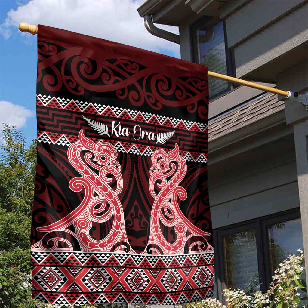 Kia Ora New Zealand Garden Flag Maori Language Week Whero Taniko Motif LT14 - Polynesian Pride