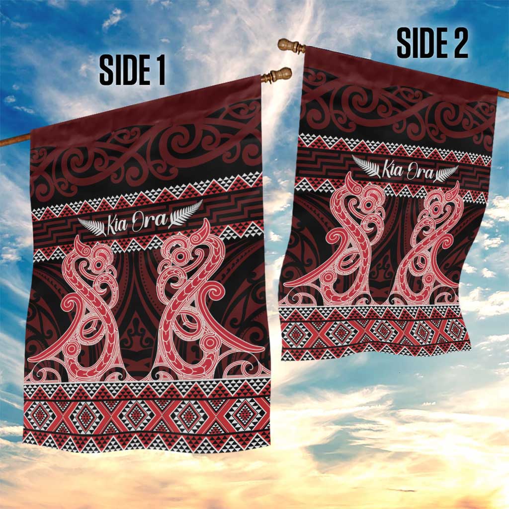 Kia Ora New Zealand Garden Flag Maori Language Week Whero Taniko Motif LT14 - Polynesian Pride
