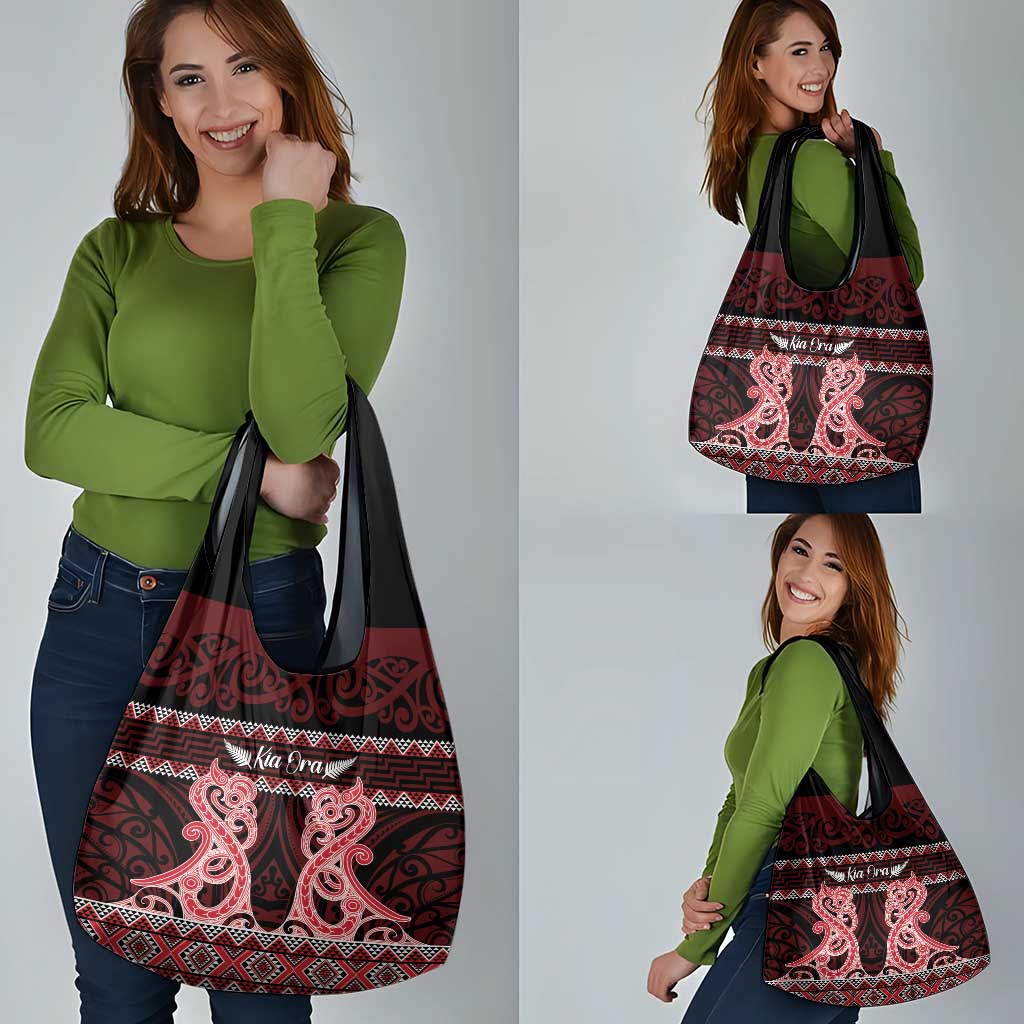 Kia Ora New Zealand Grocery Bag Maori Language Week Whero Taniko Motif - Polynesian Pride